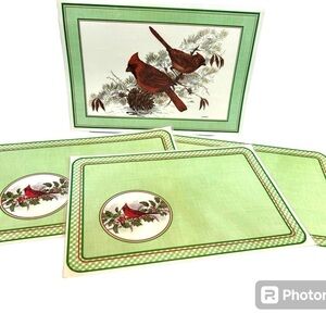 Set of 4 VTG Americamark Cardinals in Snow Winter Green Placemats Reversible
